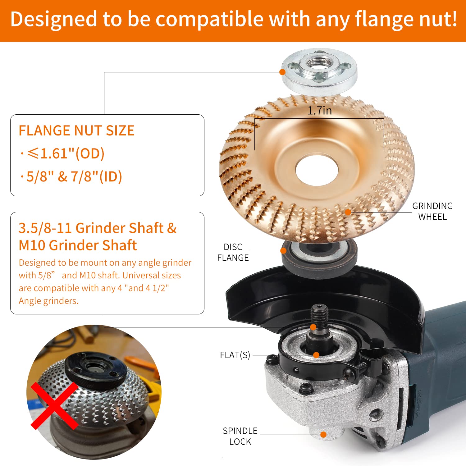 5PCS Angle Grinder Wood Carving Disc Set, with 5/8 inch Arbor 4 and 4 1/2 Angle Grinder Attachments , Stump Grinder Tool Grinding Wheel Shaping Disc for Wood Cutting, Grinder Cutting Wheel