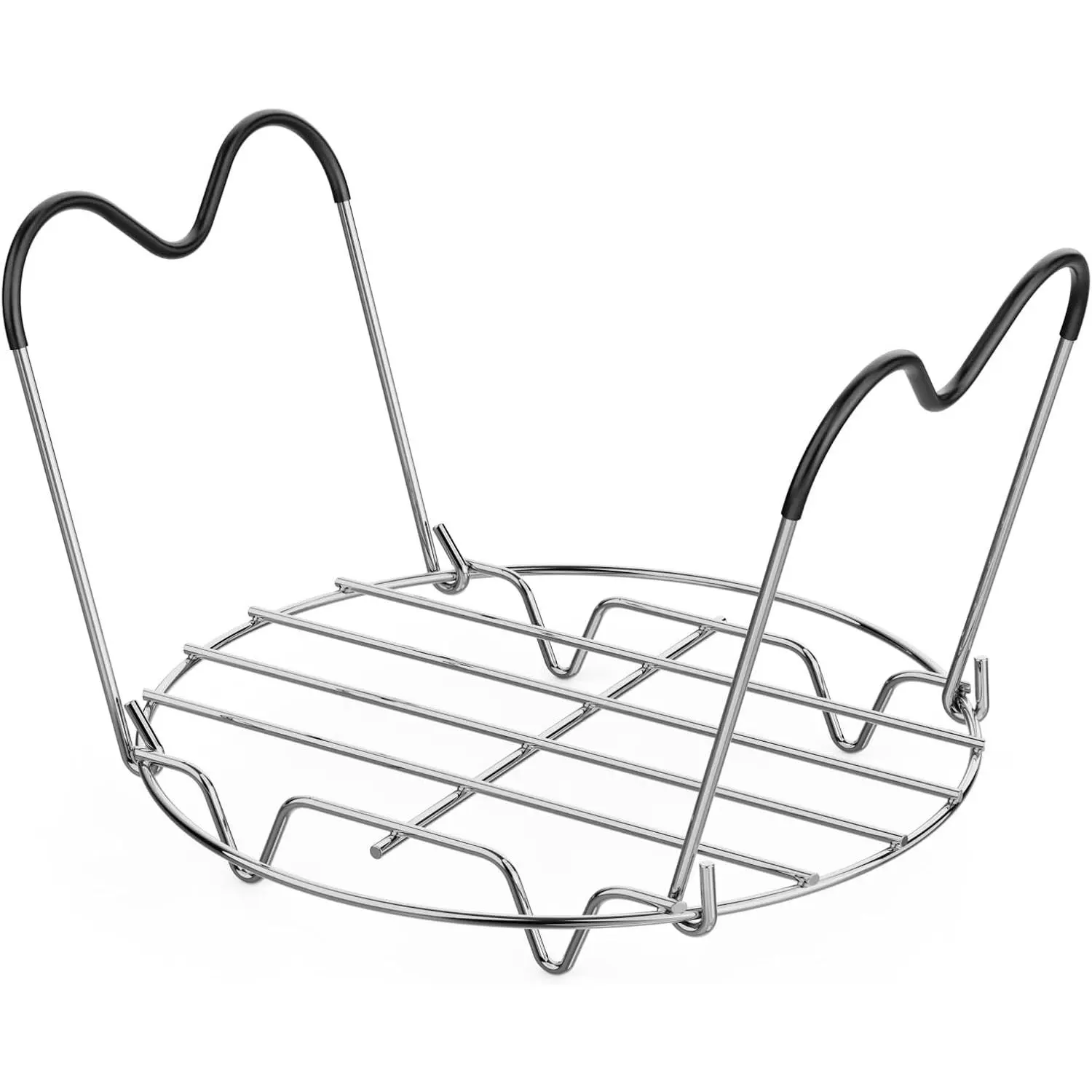 Steamer Rack Trivet for Instant Pot 6 Qt & 8 Qt with Silicone Handle | 7.7-inch 304 Stainless Steel Steam Rack with Foldable Long Heat Resistant Handles for Pressure Cooker, Steaming, Cooking