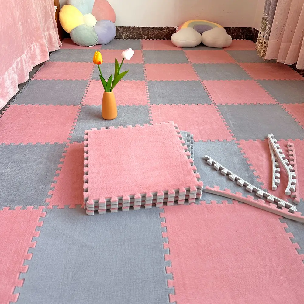 10 Piece Carpet Puzzle Mat, Luxury Fleece Interlocking Rug Tiles, Non-Slip Eva Foam Puzzle Floor Tiles, Ideal for Bedroom or Rental Renovation, Soft Rugs