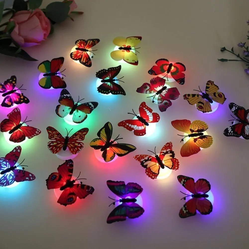 24 Pack 3D Butterfly Wall Decals, Whimsical Atmosphere Night Light for Kids Bedroom, Self-Adhesive Colorful LED Cool Lights for Parties, CR2032 Battery Powered