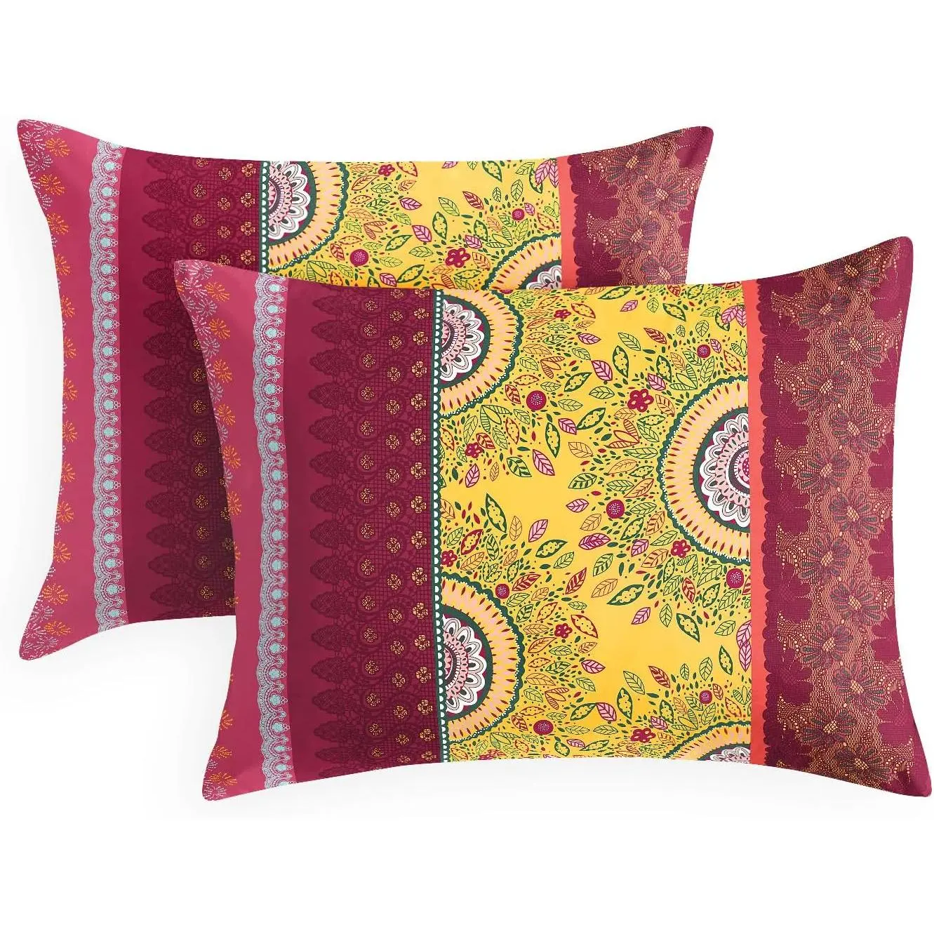 - Boho Pillow Cases, Bohemian Chic Colorful Hippie Medallion , Set of 2 Soft Pillowcases Pillow Shams Covers, Burgundy, Standard Size 20x26 ches