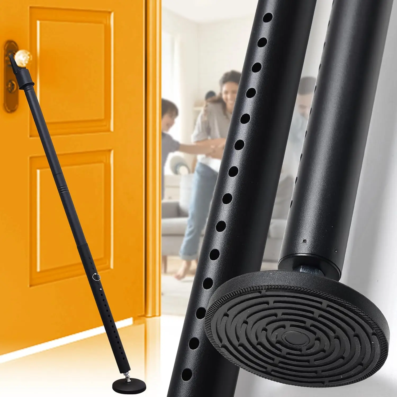 Heavy Duty Door Security Bar, 24.5"-50.7" Adjustable Door Stopper with Large Anti-Slip Base, 360° Swivel Foot, Portable Door Brace for Hinged Doors, Sliding Windows, Hotel & Apartment
