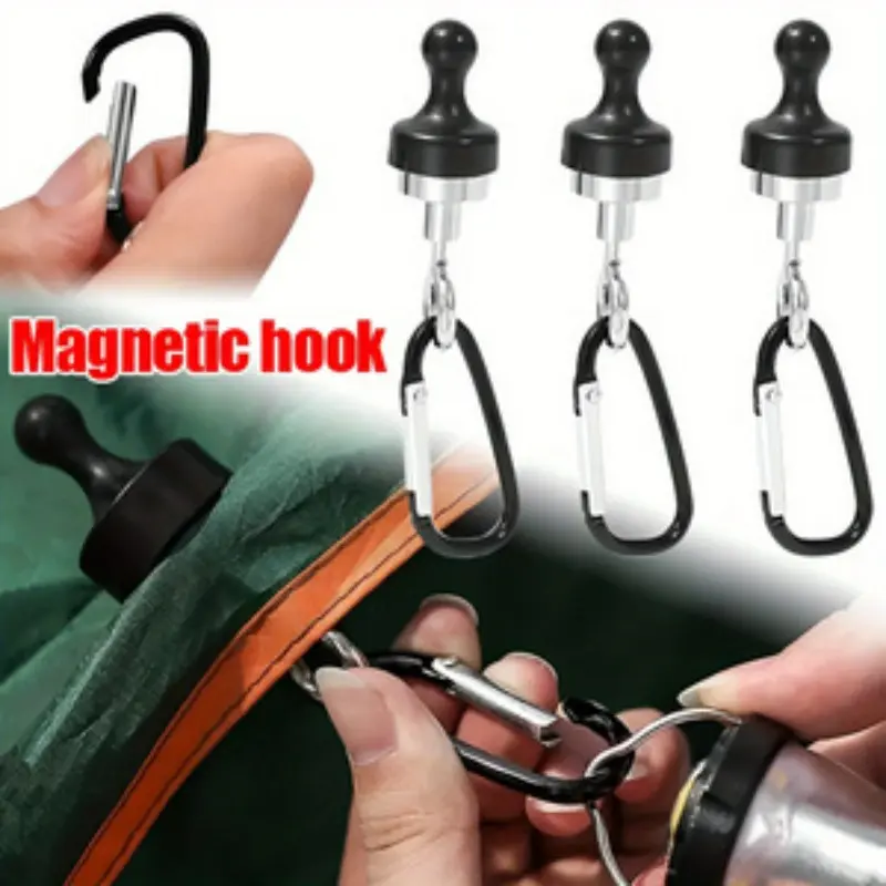 2pcs Strong Magnetic Carabiner, Aluminum Alloy Keychain, Outdoor Camping Climbing Snap Clip, Lock Buckle Hook, Fishing Tool