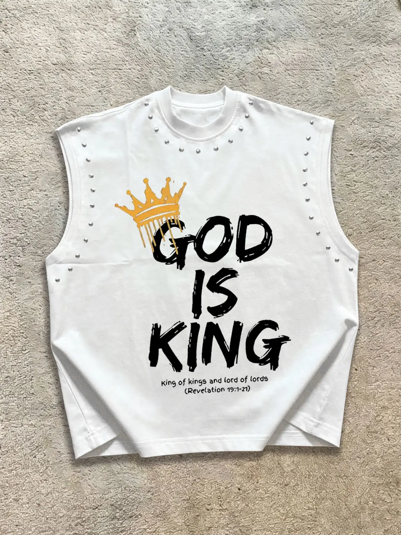 Men's Crown Bible Text Rivet Sleeveless Vest, Vintage Religious Street Style, Breathable, Church Commute, Versatile Underwear