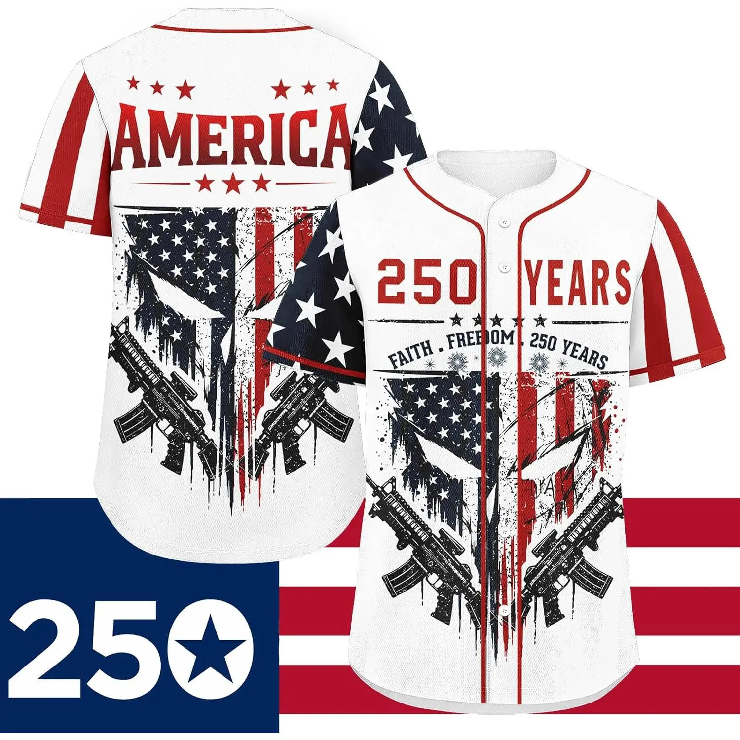 Men's Patriotic Skull Baseball Jersey, 250 Years USA Independence Shirt, American Flag Button Down Sports Jersey #   TikTokMadeMeBuyIt #   TikTokShop #   USA 250th