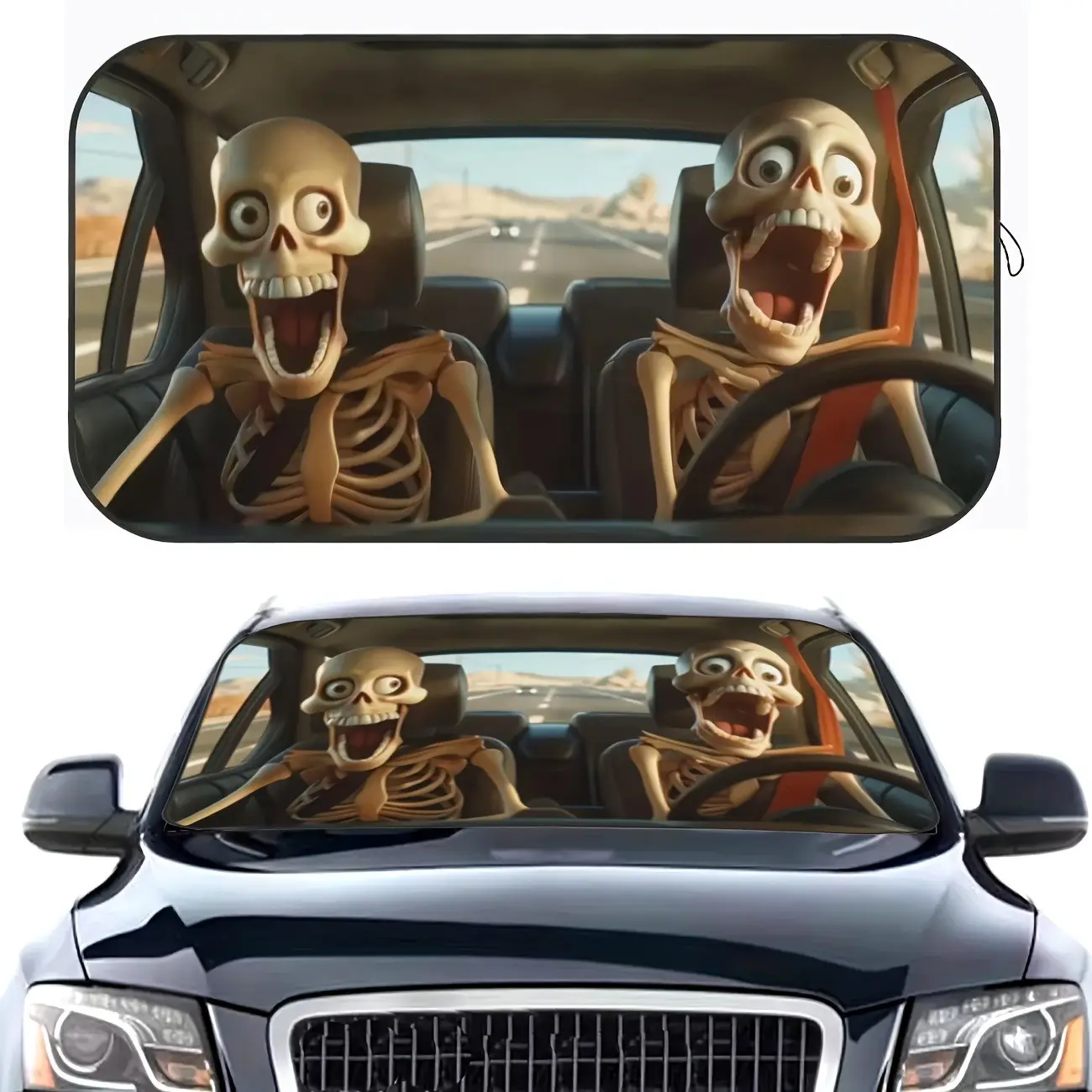 Funny Skull Car Sunshade, Car Sunshades for Windshield, UV Protection Car Interior Shade, Easy Installation, Fits Various Models, Heat Insulation, Privacy, Foldable