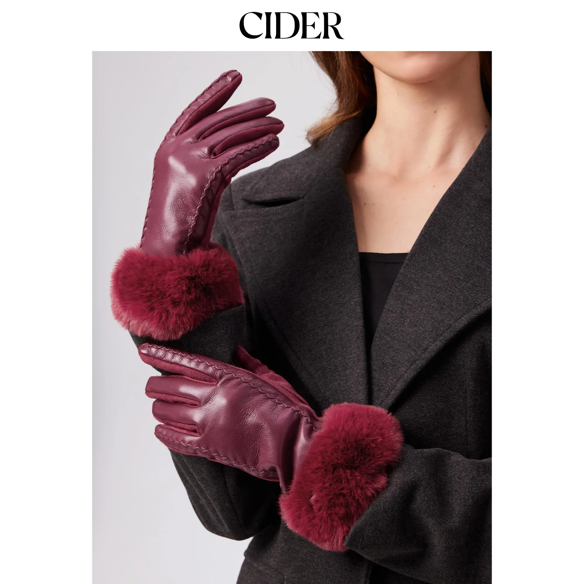 Cider FUR-LOOK TRIM FAUX LEATHER GLOVES