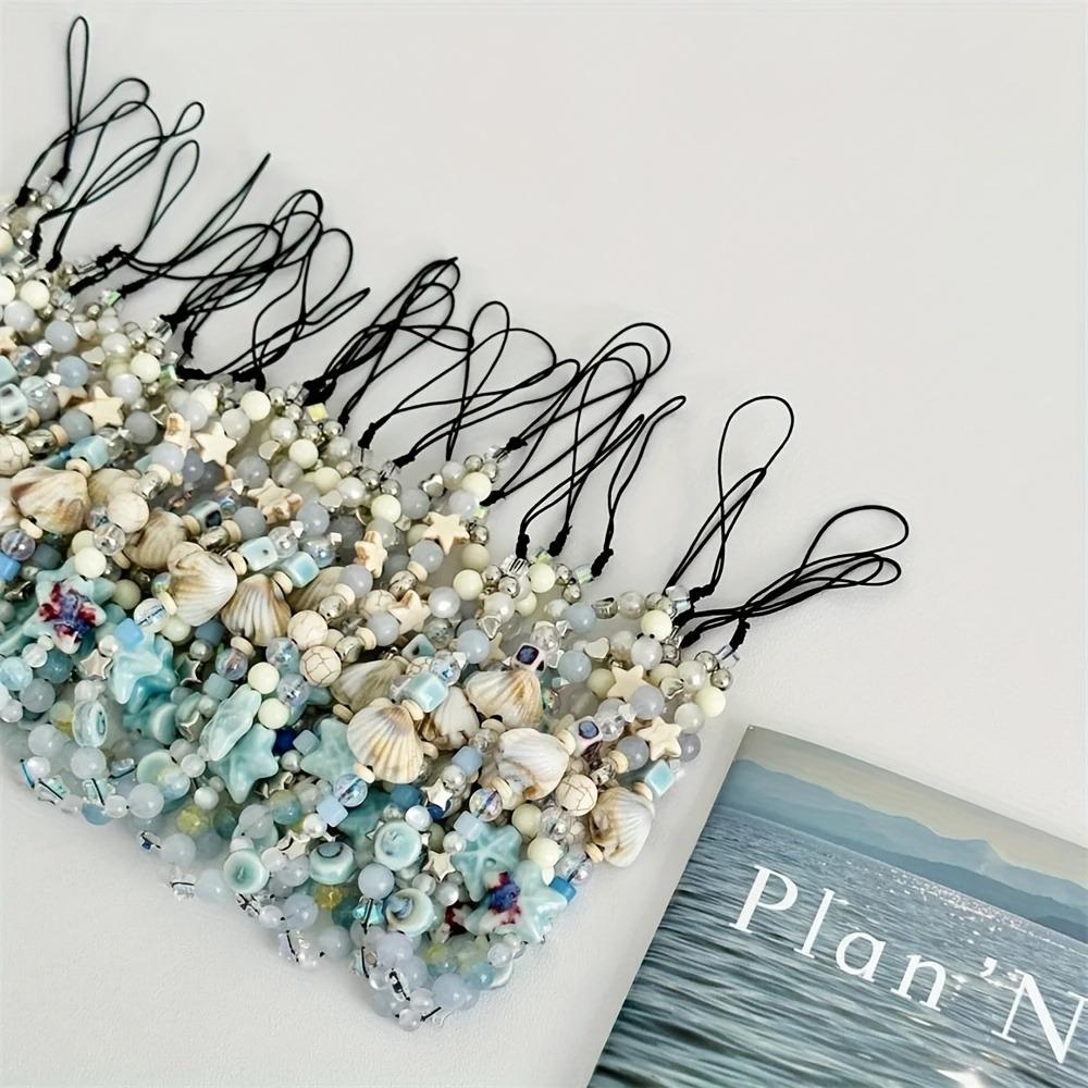 [Cute Charm] Blue Star Seashells Beaded Phone Strap | For Woman Girl | Cute Charm Chain Flower Phone Lanyard Keychain | For iPhone Case