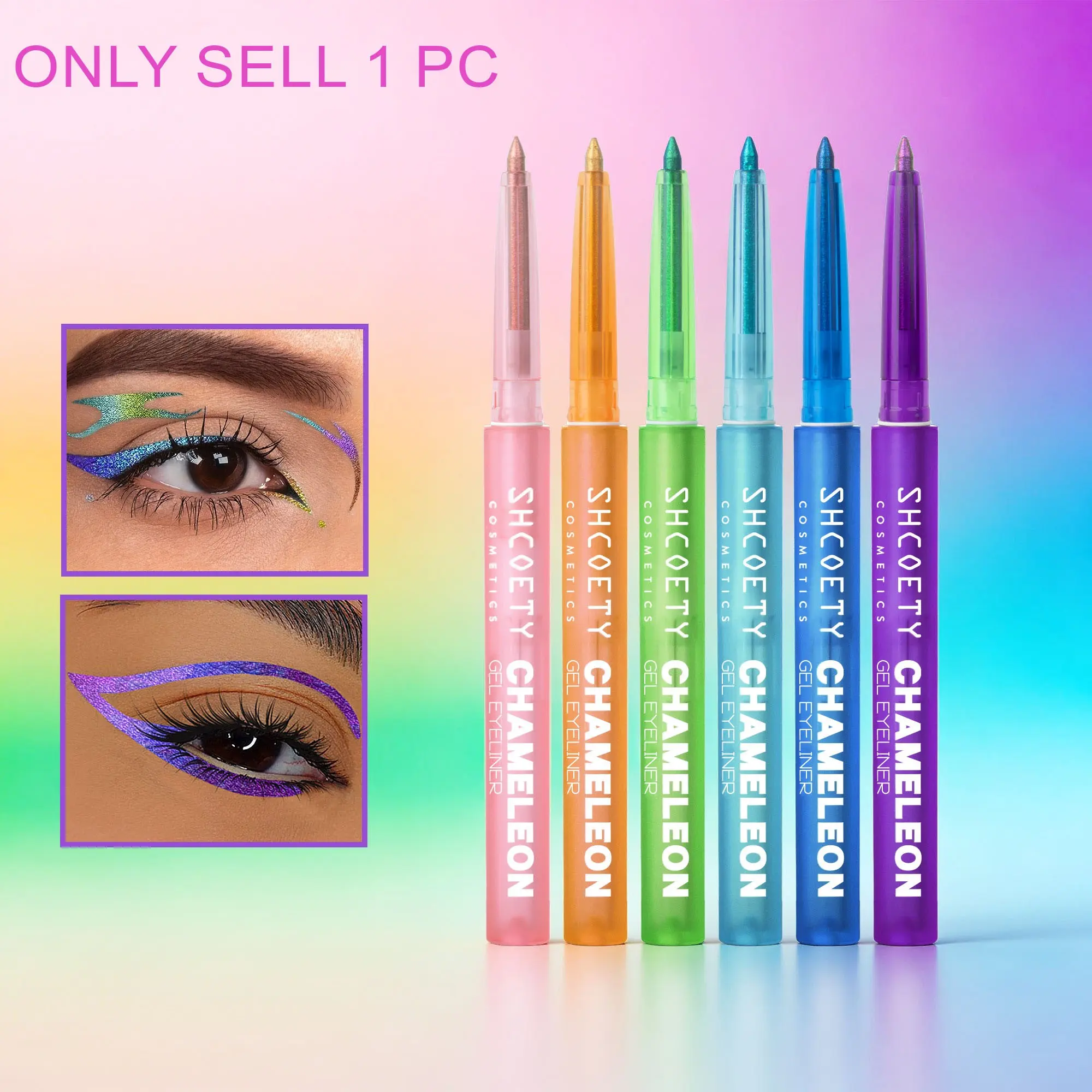 6-color chameleon eyeliner pencil, eye makeup, Eye makeup supplies, Eye makeup products, changes color under different lighting, for music festivals, one pencil unlocks multiple styles, smudge-proof, waterproof, sweat-resistant