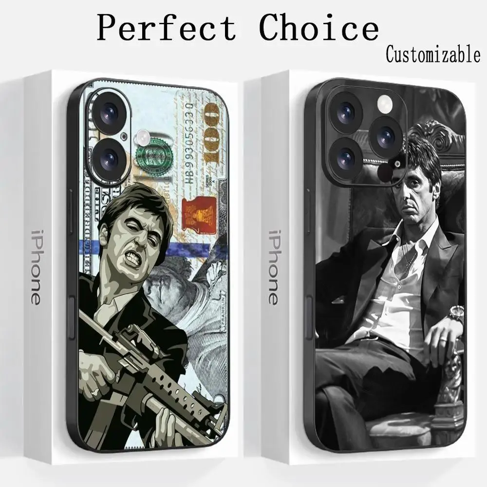 Classic tonny montanas scar-face pattern Phone Case for iPhone 17,16,15,14,13,12,11,Pro,Max,Plus Phone Cover Soft black Shockproof Cover