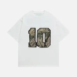 Aelfric Eden Camo 10 Patch Oversized Tee Camouflage Number Graphic Unisex Streetwear Casual T Shirt, Round Neck, Print
