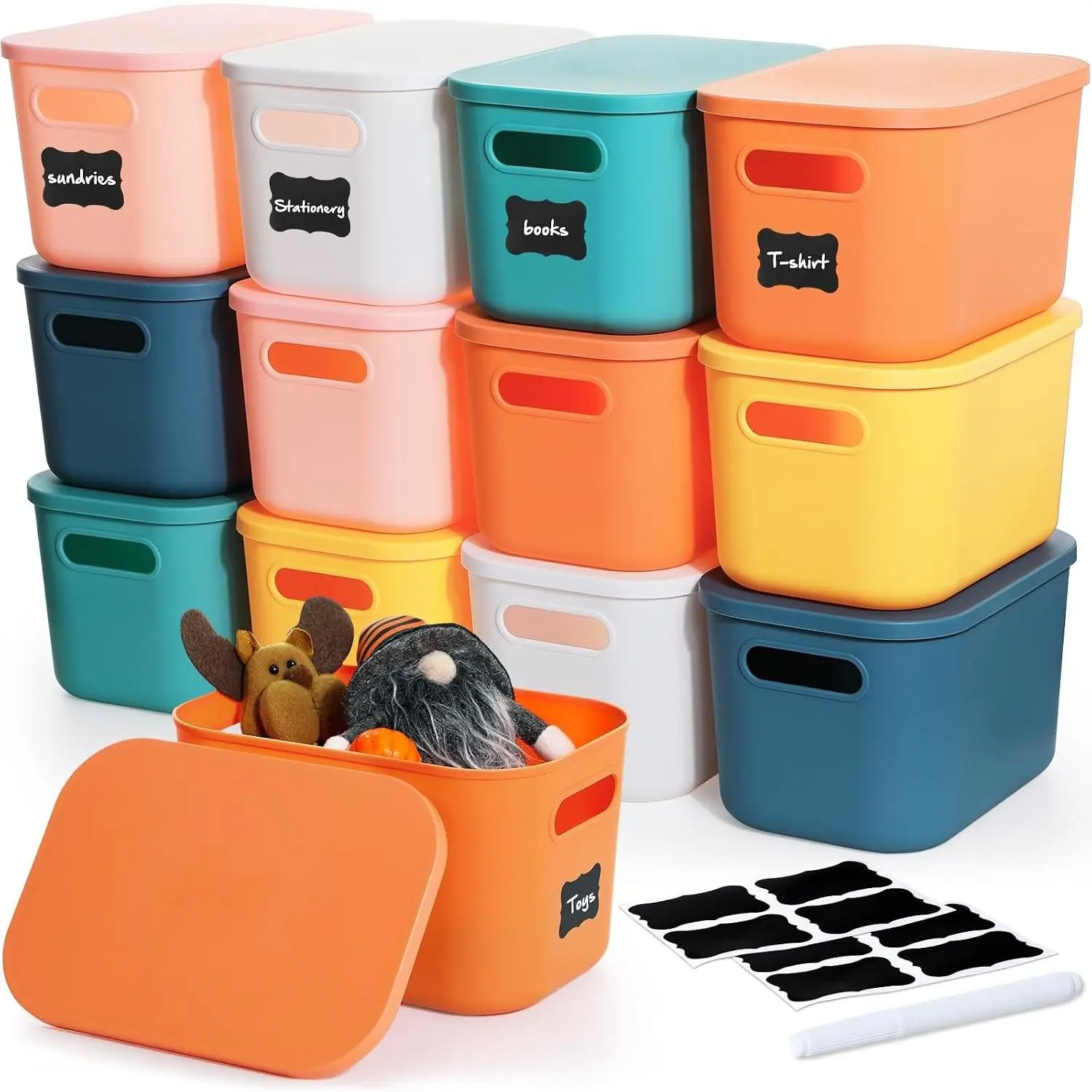Thyle 12 Pack Classic Colorful Storage Bins for Classroom, 10 x 7 x 6 Inch