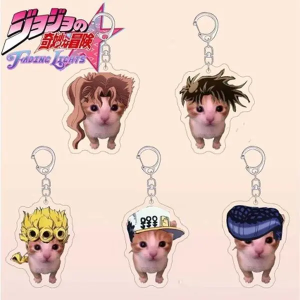 Inkhausstore-Inkvaultarchive JoJo's Bizarre Adventure Anime Keychain – Cute Cat-Style Giorno & Josuke Acrylic Bag Charm