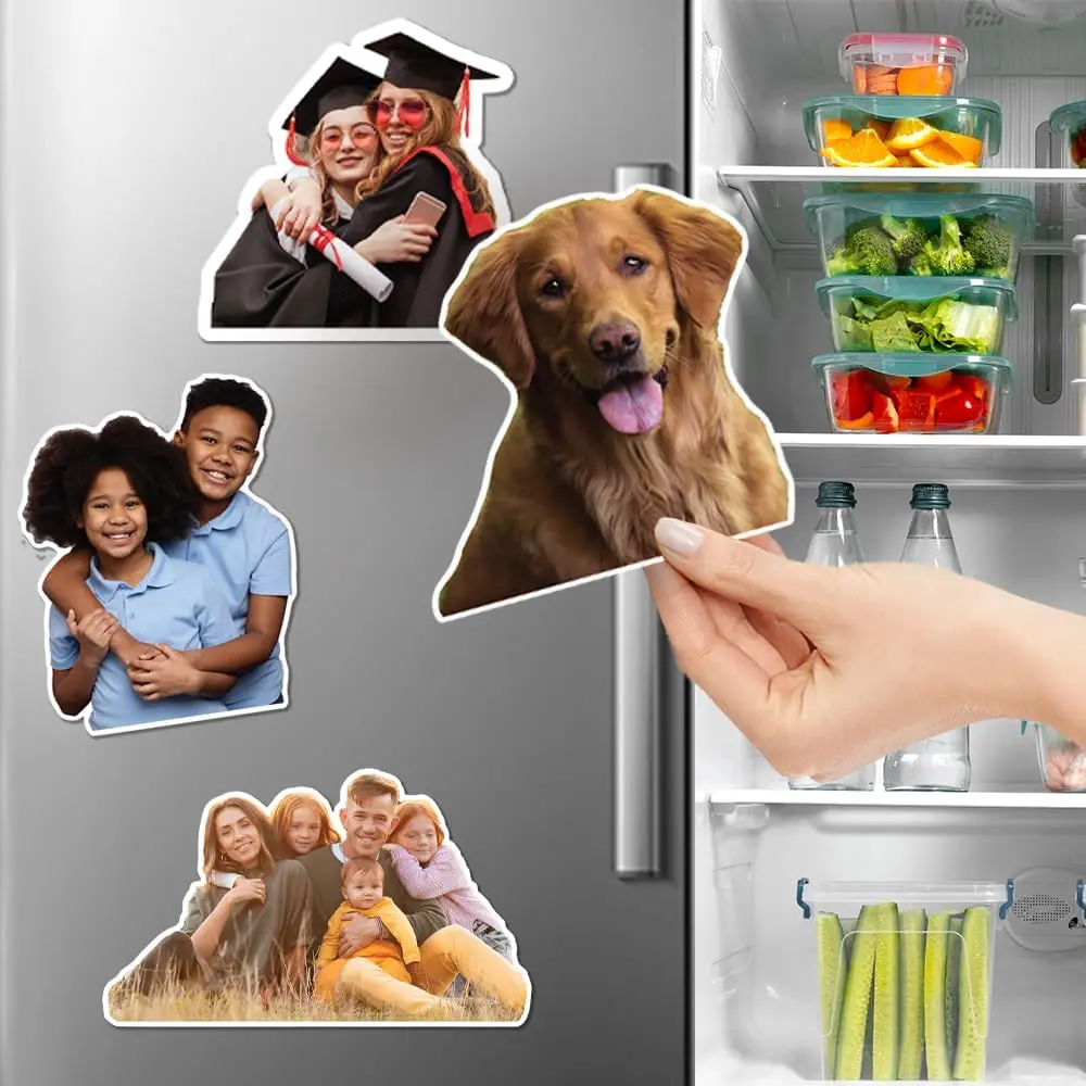 Personalized Contoured Cutout Photo Magnet, Custom Magnetic Gifts for Fridge Car Locker, Upload Your Own Photo Logo Image for Custom Cut Magnets
