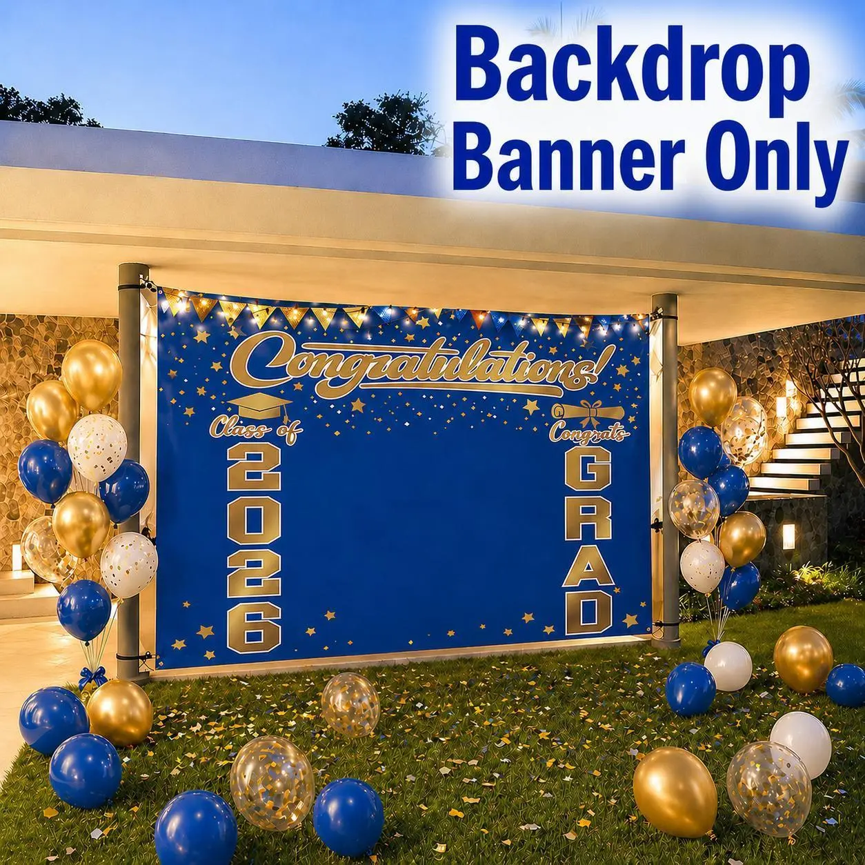 Class of 2026 Polyester Graduation Backdrop Banner, 82.7x59.1"/210x150cm/7x5ft Black Gold Foldable Hangable Decor for Classroom Photo Booth, Door, Fence Backyard Party