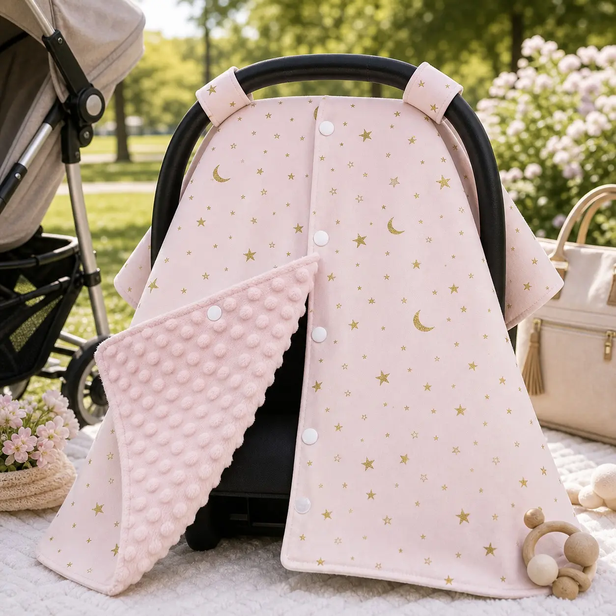 Stroller Sunshade Cover, Cute Animal Print, Magic Tape & Button Design, Easy Open, Universal Fit, Travel Essential