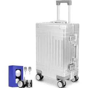 20'' Luggage with Removable Spinner Wheels,Provide Spare Wheels.Carry  Luggage 22 x 14 x 9 Airline Approved Lightweight Metal Hard Shell Zipperless Suitcase