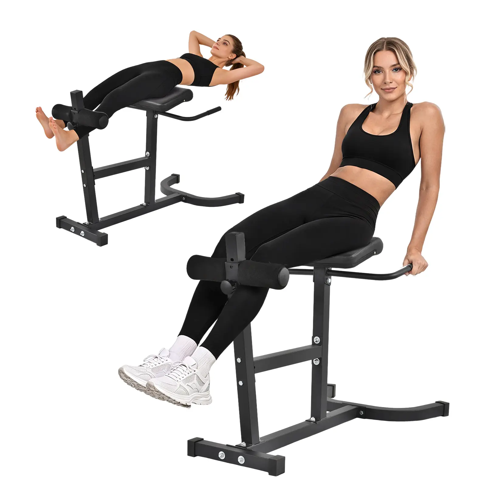 Heavy-Duty Carbon Steel Back Extension Machine - 440Lbs/200Kg Weight Capacity, 6-Level Adjustable, Functional Single-User Home Gym Equipment for Lower Back, Glutes & Hamstrings