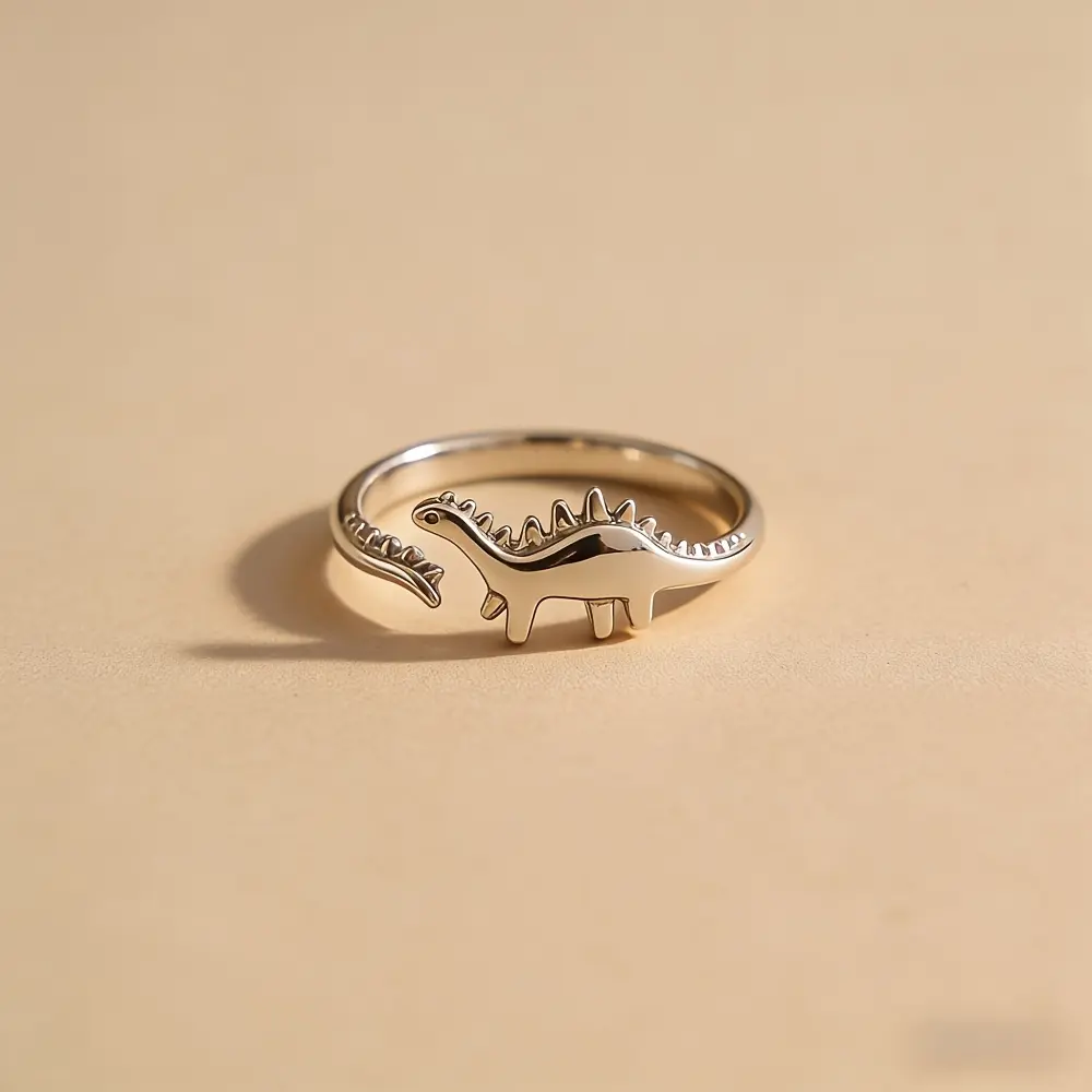 925 Silver Plated Jurassic Dinosaur Ring, Adjustable Cute Animal Theme Ring, Suitable for Couples' Daily Wear, Party Jewelry Gift