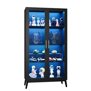 Smart Glass Display Cabinet – RGB LED Lights, Human Body Detector, USB Charging – 4-Tier Glass Door Curio Case for Collectibles, Toys, Books – Corner/Living Room
