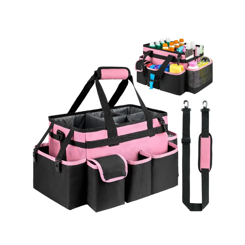 Multi-pocket Cleaning Caddy Bag, 1 Count Waterproof Home Cleaning & Car Maintenance Storage Bag, Storage Organizer with Handle & Adjustable Divider for Home, Travel Essentials Bag