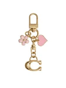 Trendy Gold C Letter Bag Charm Keychain, Pink Heart & Pearl Flower Pendant, Cute Bling Key Ring, Stylish Purse Handbag Accessory, Aesthetic Gift for Women Girls, Fashion Keychain