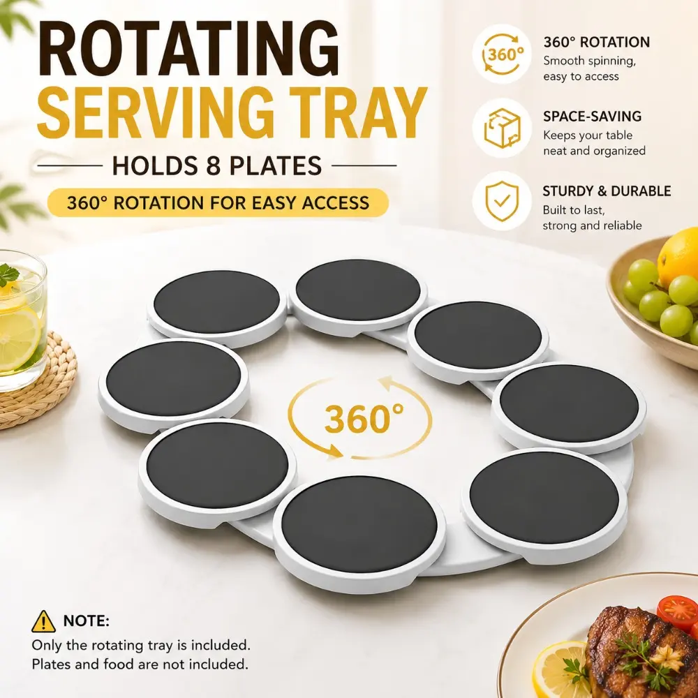 Rotatable Plate Storage Rack, Holds 8 Plates, Multi-functional Plate Storage Box, Countertop Kitchen Organizer, Seamless Interlocking Design, Space-saving Tableware Storage Rack