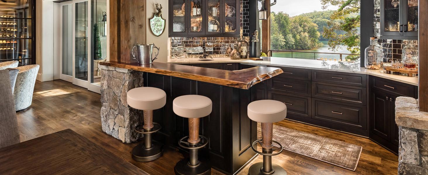 GOSTADY   Bar Stool Covers Round Set of 4, Waterproof PU Seat Covers With Elastic Bands, Chair Covers Washable Cushion Slipcover for 12-15 Inch - Khaki-Nude