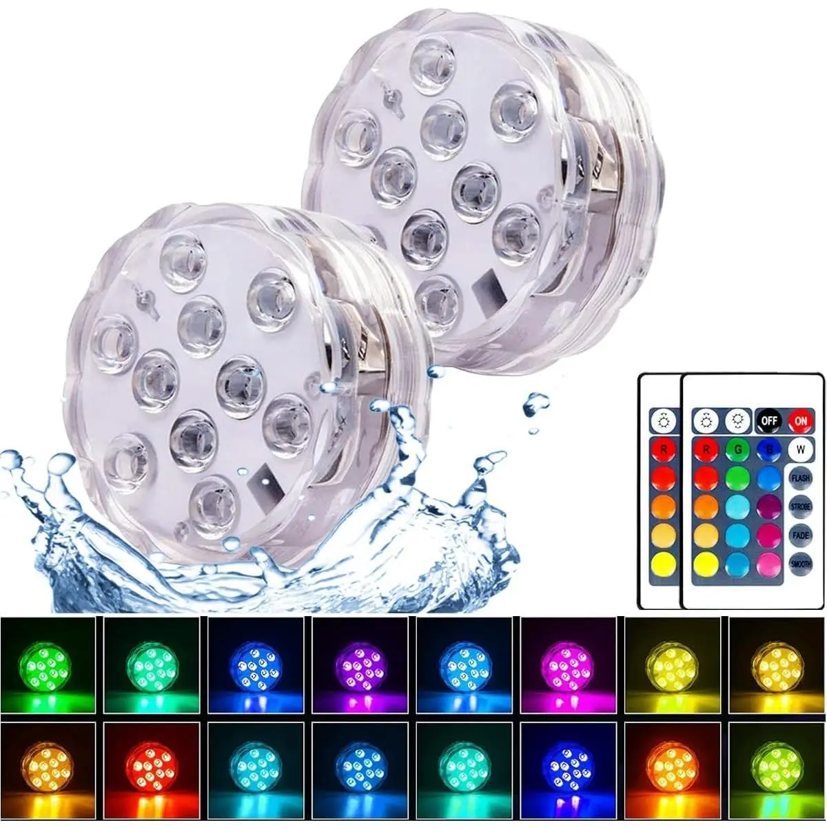 2-Pack Synthetic IP68 Rated Submersible LED Lights, 16 Colors, Remote Ctrl, Outdoor Underwater Lights for Swimming Pool, Party Decoration, Aquarium