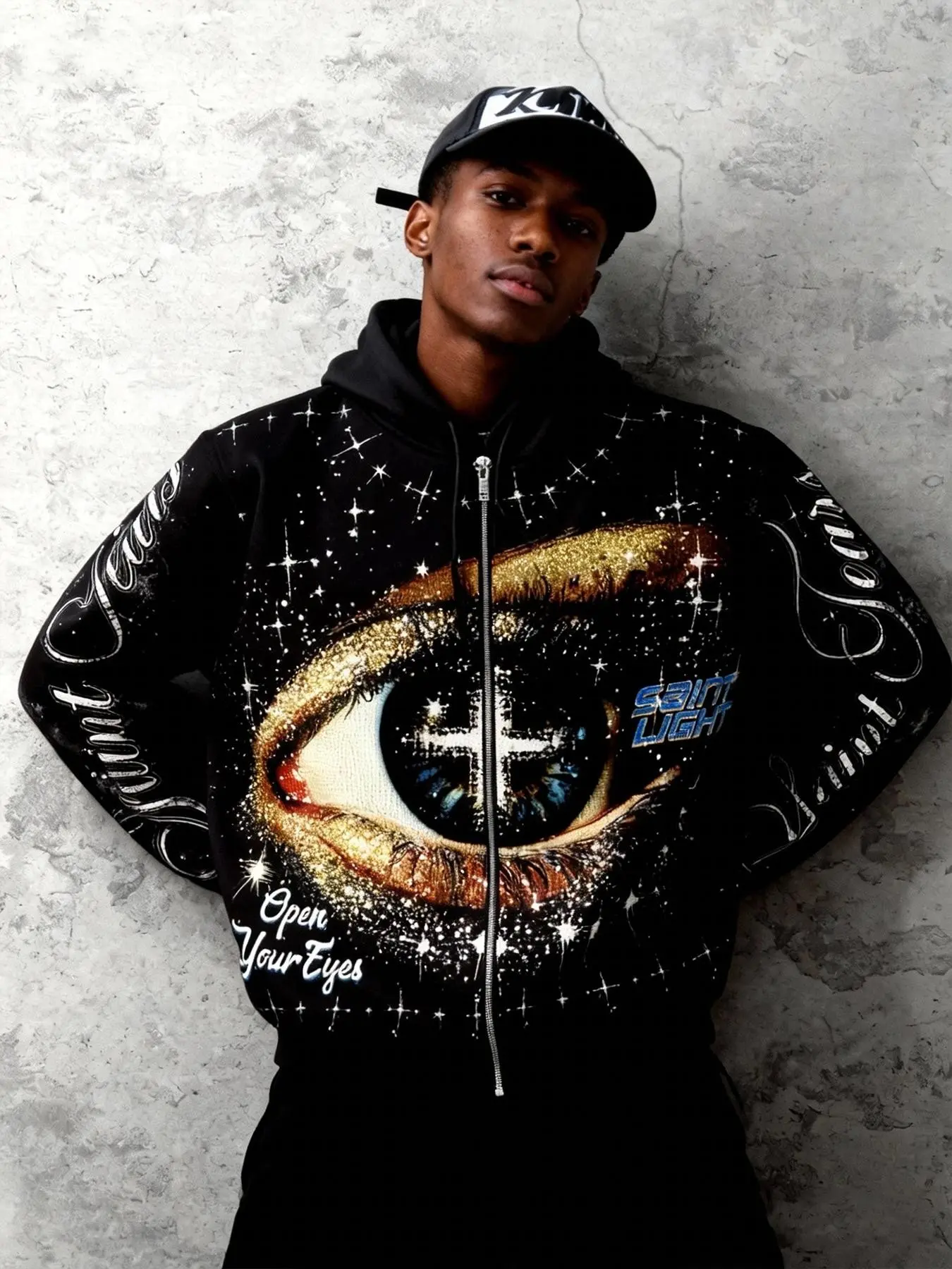 Saint Jesus Cross Eyes Men's Zipper Hoodie Sweatshirt, Trendy Brand, Y2K Style Cardigan Hoodie, Women's Starry Sky Print Punk Style Zipper Jacket, Men's Fleece Rock Hip Hop Men's Hoodie Sweatshirt, Music Festival
