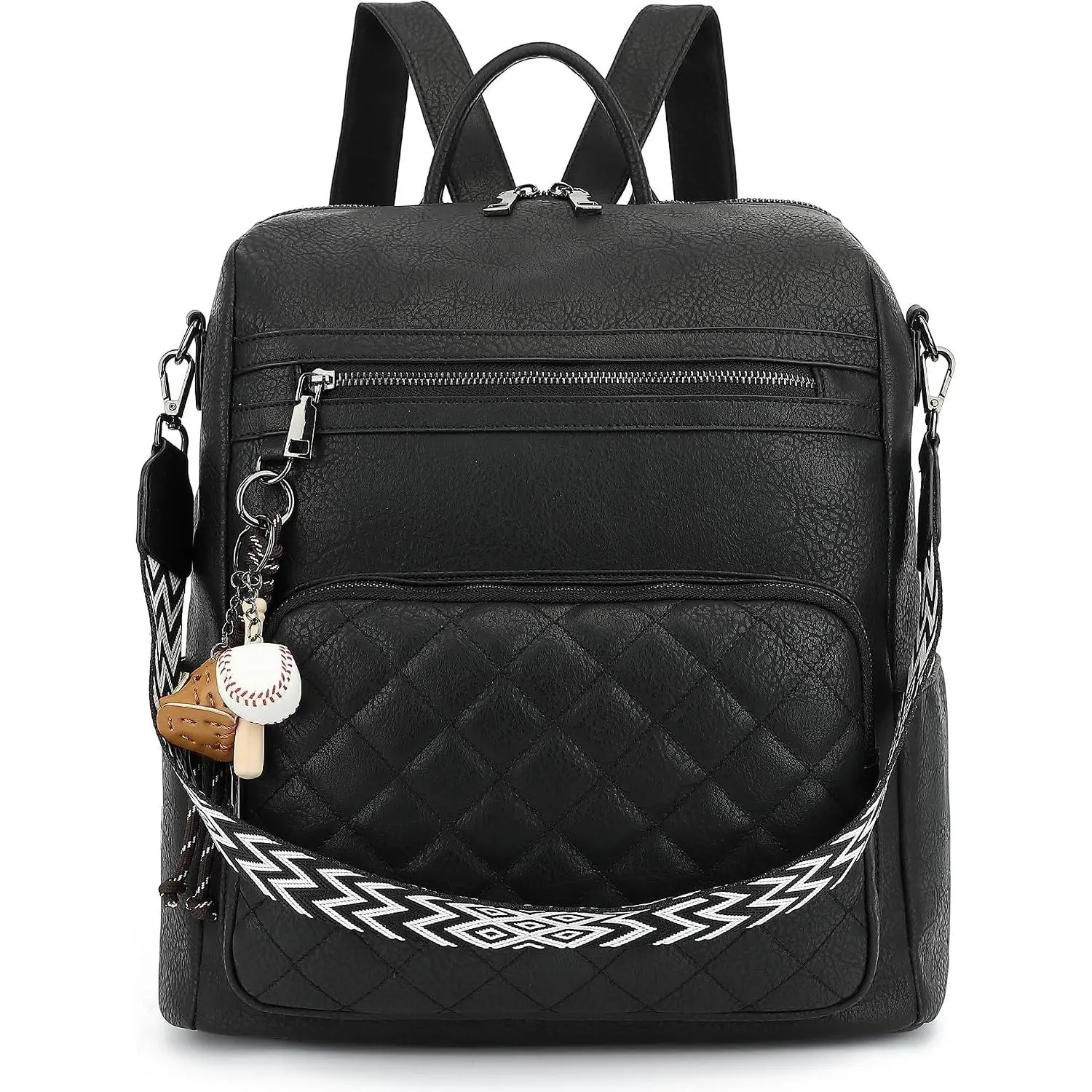 Backpack Purse for Women Large Leather Convertible Backpack Ladies  Bag Fashion Backpack Handbags for Travel and Work(Black)