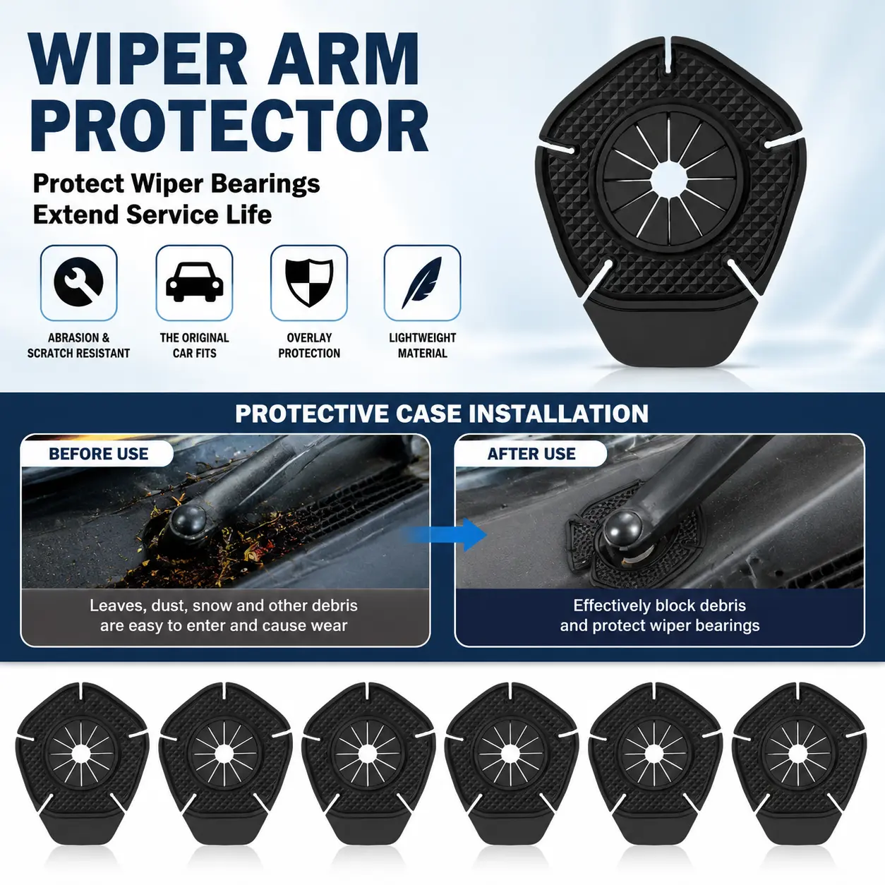 6PCS Car Wiper Arm Hole Protector, Silicone Windshield Wiper Dust Cover, Universal Wiper Arm Hole Pad, Auto Exterior Accessories for Most Cars, SUVs, Trucks-YY2