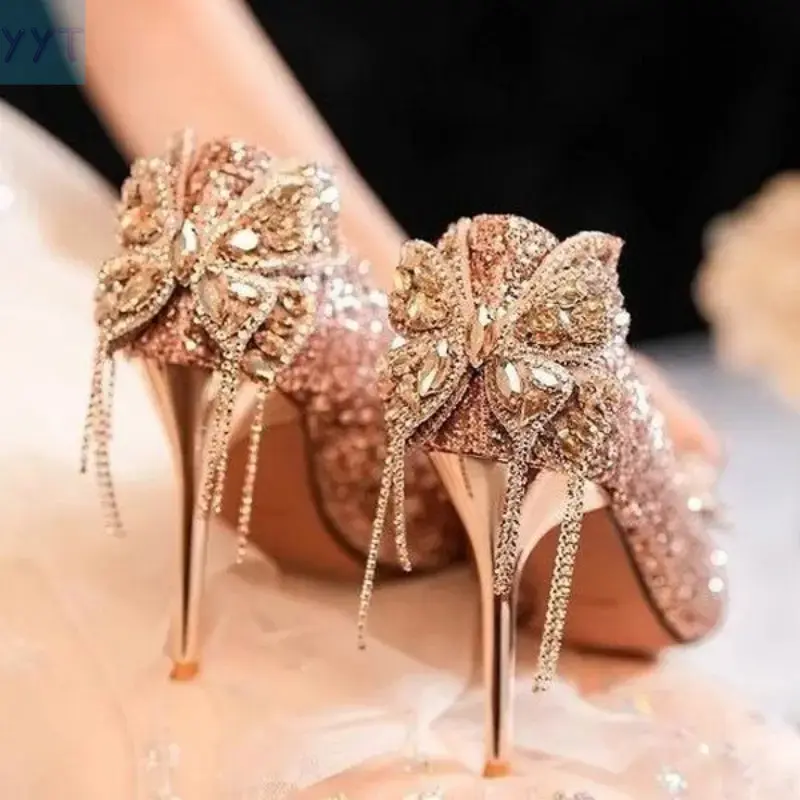 YYT1 New Crystal Xiuhe Bridal Heels, Elegant Women's Footwear for Bridal Wear, Bulk Stylish Classy Heels with Elegant Look