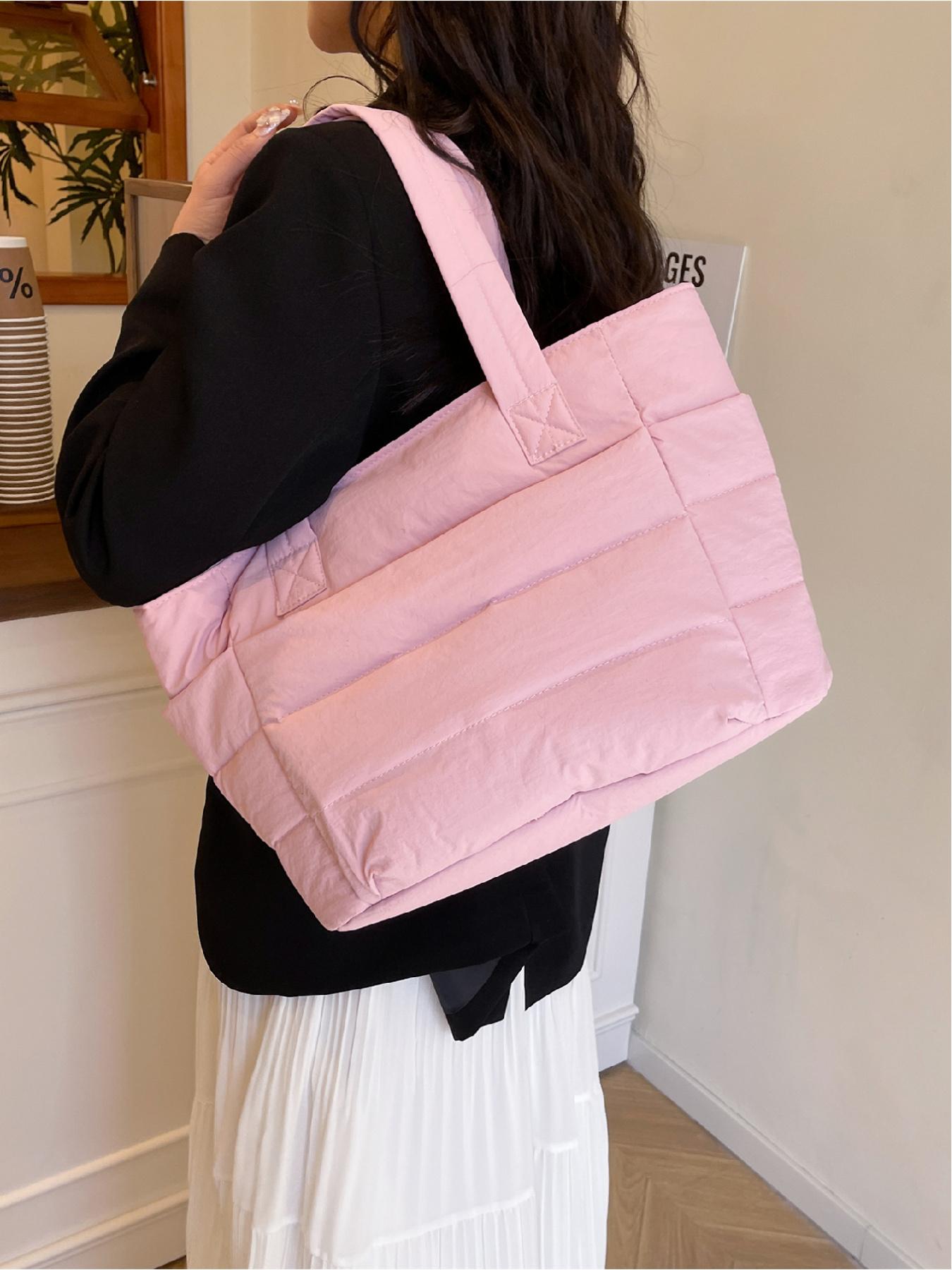 Women's Solid Color Quilted Tote Bag, Fashionable Large Capacity Shoulder Bag for Work & Daily Used, Casual Trendy Versatile High-quality Daily Commuting Bag, Quilted Work Bags