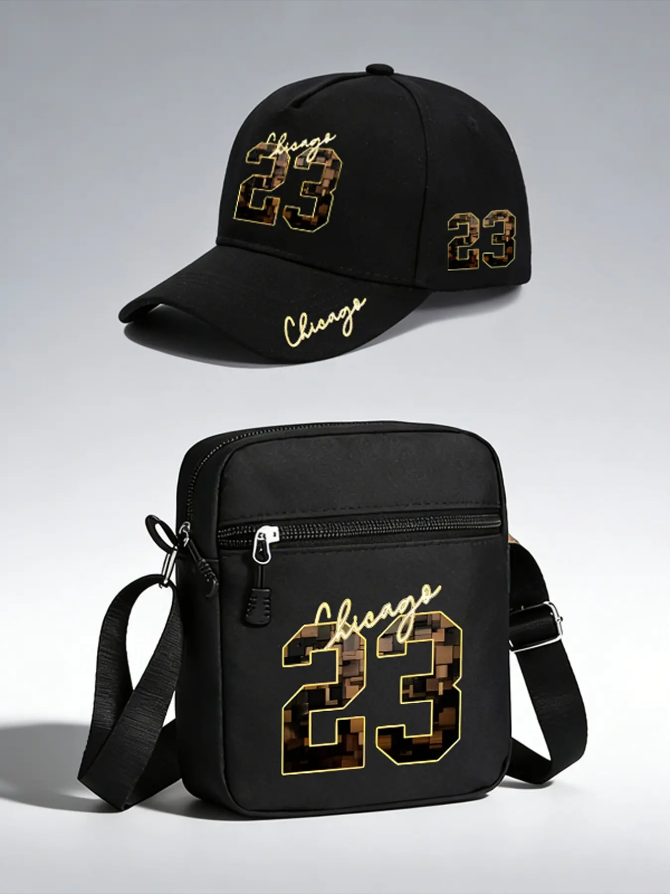 2pcs Chicago 23 Number Pattern Baseball Caps and Crossbody Bags, Adjustable Street Fashion Outdoor Sports Accessories