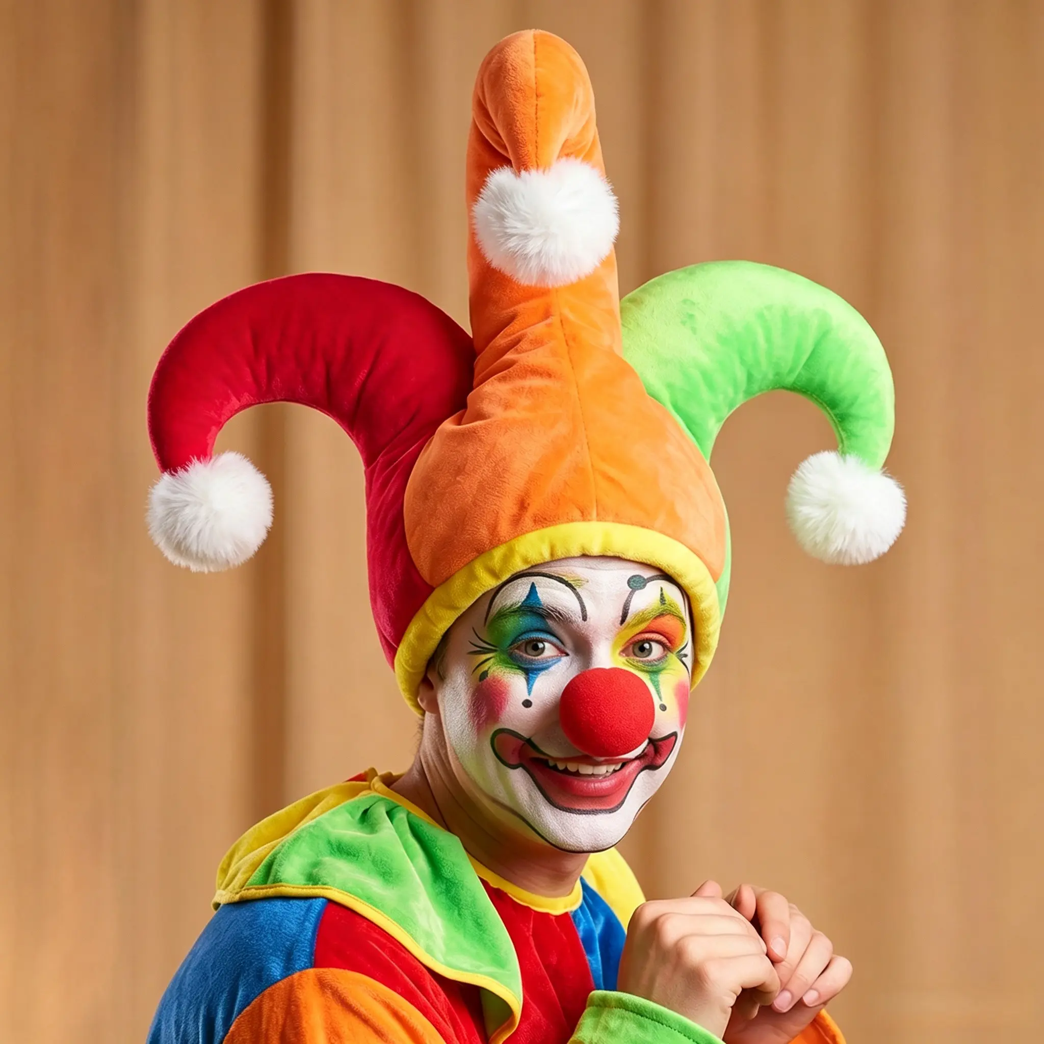 1PC Colorful Triangular Clown Hat for Halloween, Funny Plush Clown Hat Prop for Party, Masquerade & Cosplay