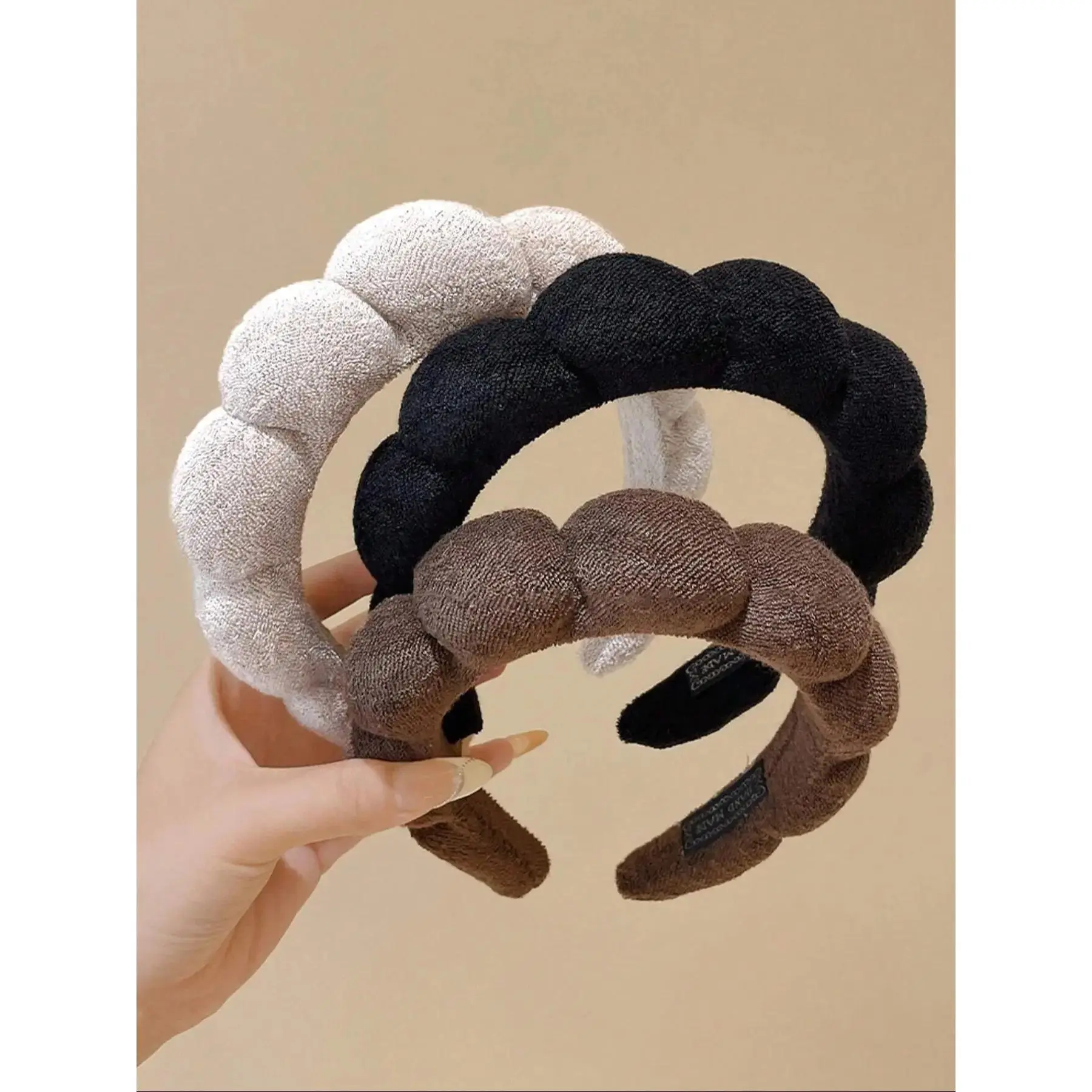 Women's 3-Pack Soft Plush Sports Headbands - No Lace, Solid Color, Chic Appearance, Gentle Touch, Easy Maintenance, Practical, Seamless Integration, One-Size for All-Season Daily Use, Soft Headband