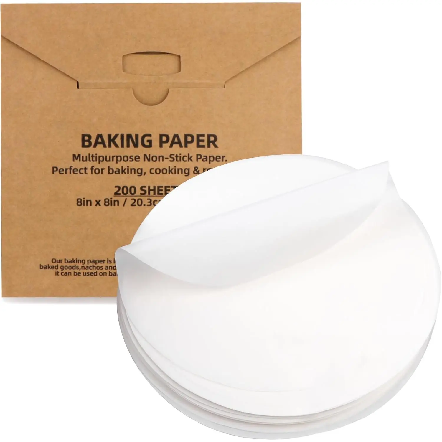 200 count  Paper Baking Sheets Round 8 Inch,Round Cake Pan  liners,Baking  Non-Stick Baking  Paper Circles,Baking Air Fryer Steaming Bread Cup Cake(White-8")