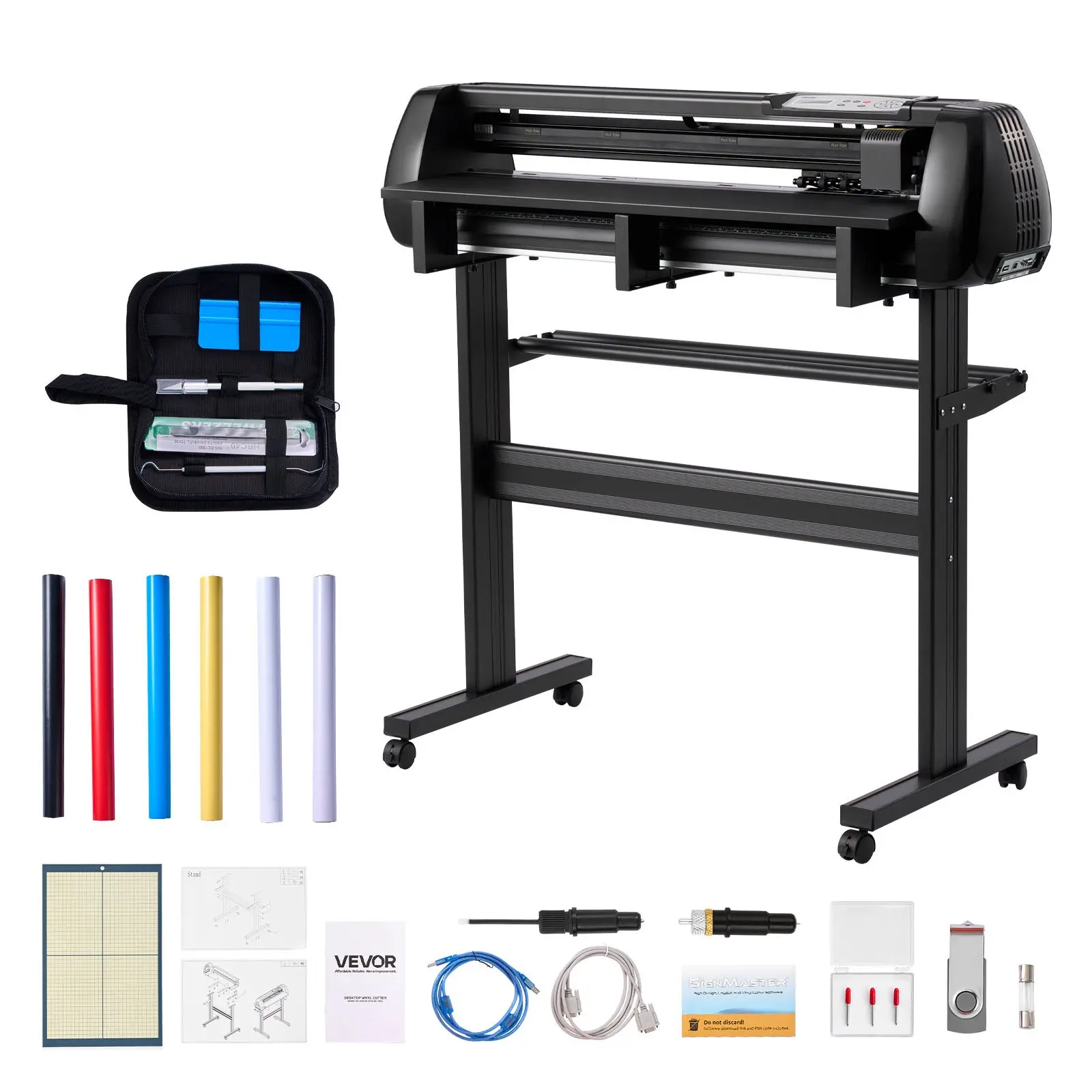 【Summerfinds】VEVOR Vinyl Cutter Machine, 34 in Max Feed Width, Dual Blades, Adjustable Force & Speed, LED Screen, 0.1mm Precision, Cutting-Scoring Function, Windows/MacOS Signmaster Software Bundle with Sticker Sheets, Transfer Film