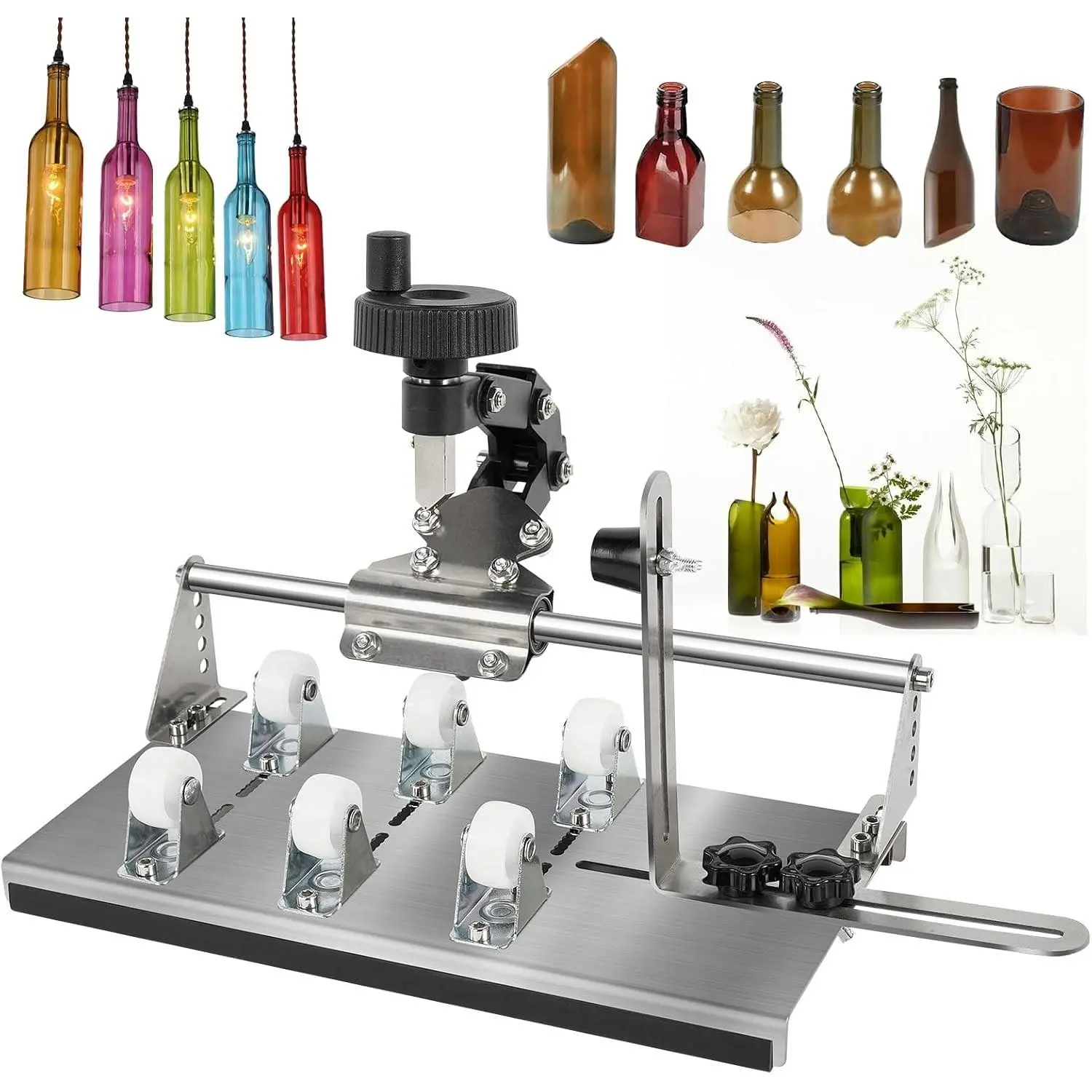 Upgraded Glass Bottle Cutter Set, Wine Bottle Cutting Tool for All Shapes Curved Round Square Glass Bottles, DIY Bottle Cutting Craft Kit