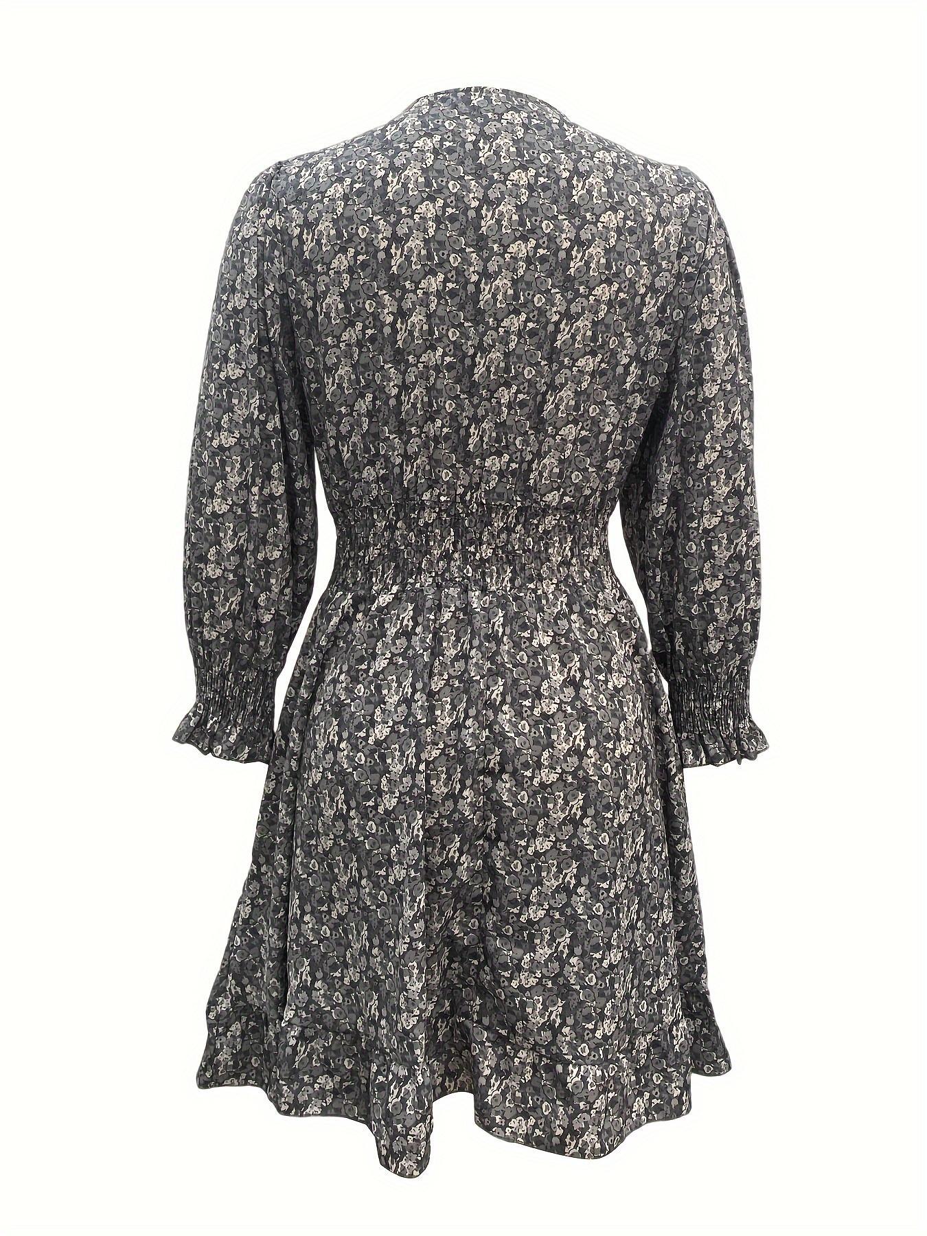 Women's Frenchy Casual Style Ditsy Floral Print Shirred Ruffle Hem Flounce Sleeve Dress, Boho V Neck A-Line Short Dress For Summer Party Holiday, Summer Outfits 2024, Women's Clothes