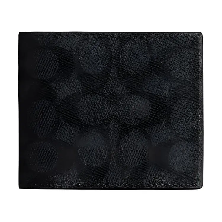 COACH Billfold Wallet for Men – Embossed Logo Coated Canvas Small Wallet in Black