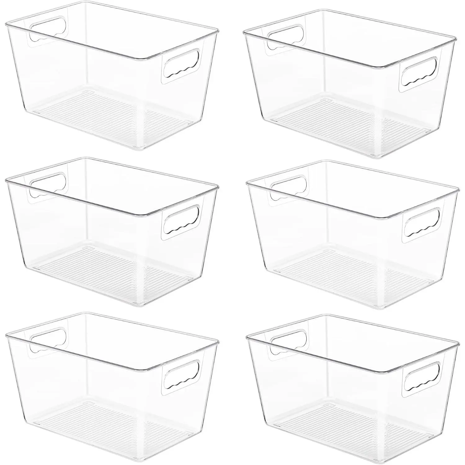 6 Pack Clear Pantry Organizer Bins, Plastic Containers with Handle for Kitchen,Freezer,Cabinet,Closet,Bathroom Under Sink Storage