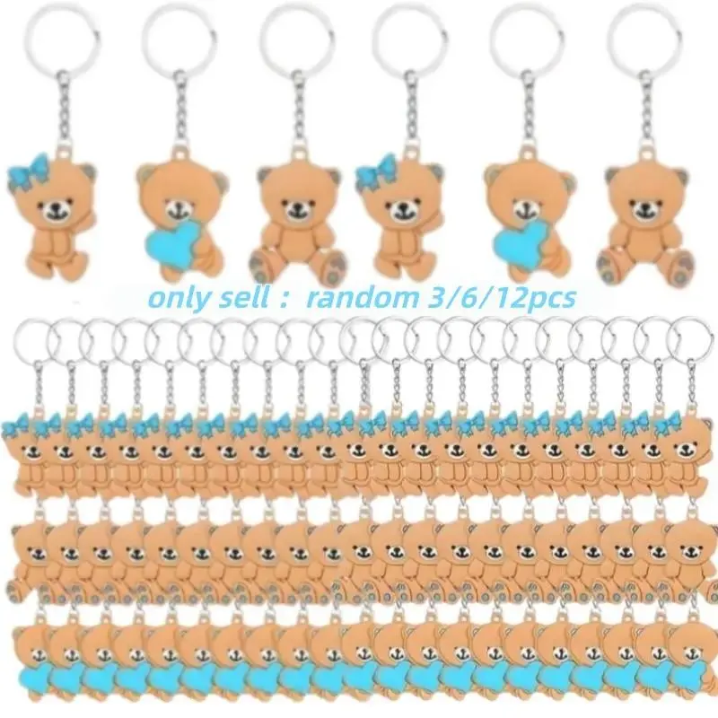 Blue Bear Keychain Set, 3/6/12 Pieces, Baby Boy Birthday Party Favor, Baby Shower Gift, Cute Keychain Accessories