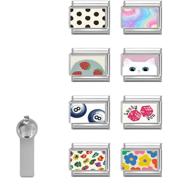 Italian Charms Only   8 count and Tools 9mm White  Italian Modular  Bracelet Link  DIY Module  Gifts