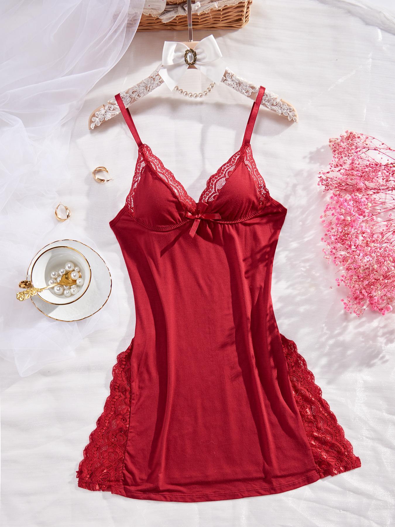 Women's Modal Nightgown with Lace Trim, Comfortable Cami Sleepshirt Featuring a Side Slit, Cozy Lounging & Bedtime Wear