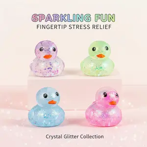 One random color out of four Sequins crystal duck pinch Internet celebrities high-value transparent flash duckling hand pinch decompression tricky little toy