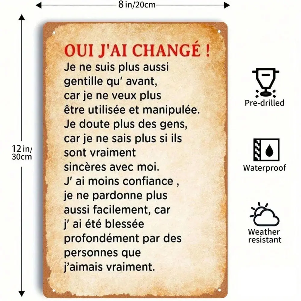 2D Flat Wall Art Vintage French Citation Metal Sign Plaque, 8x12 Inch Iron Wall Decor for Living Room, Bedroom, Bar, Cafe, Garage