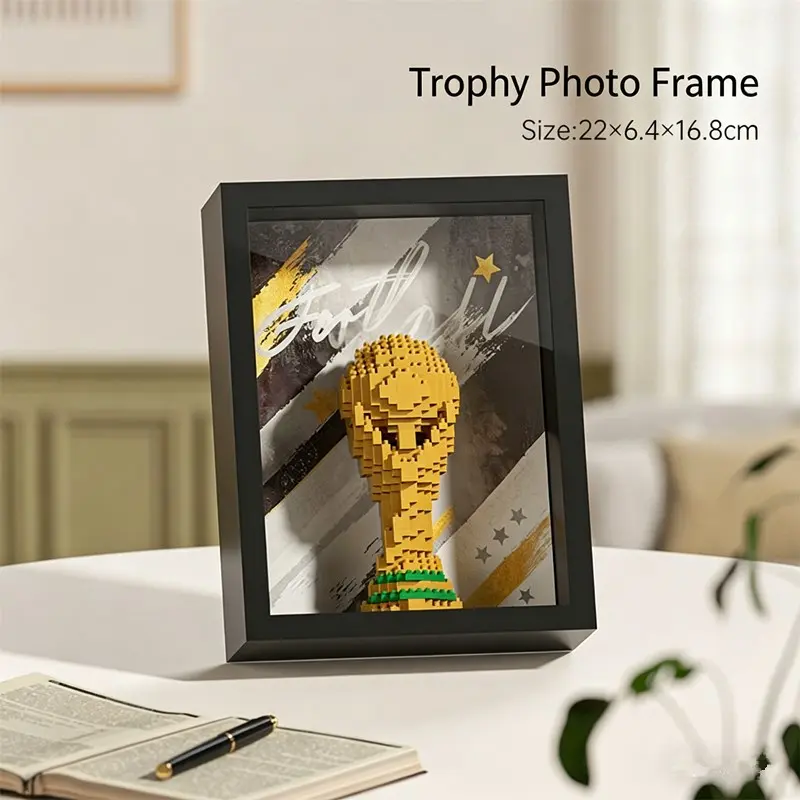 DIY Building Blocks Photo Frame, Soccer Theme Home Decor, Wall-Mountable Display, Collectible Item for Soccer Fans, Perfect Gift for Holidays and Birthdays