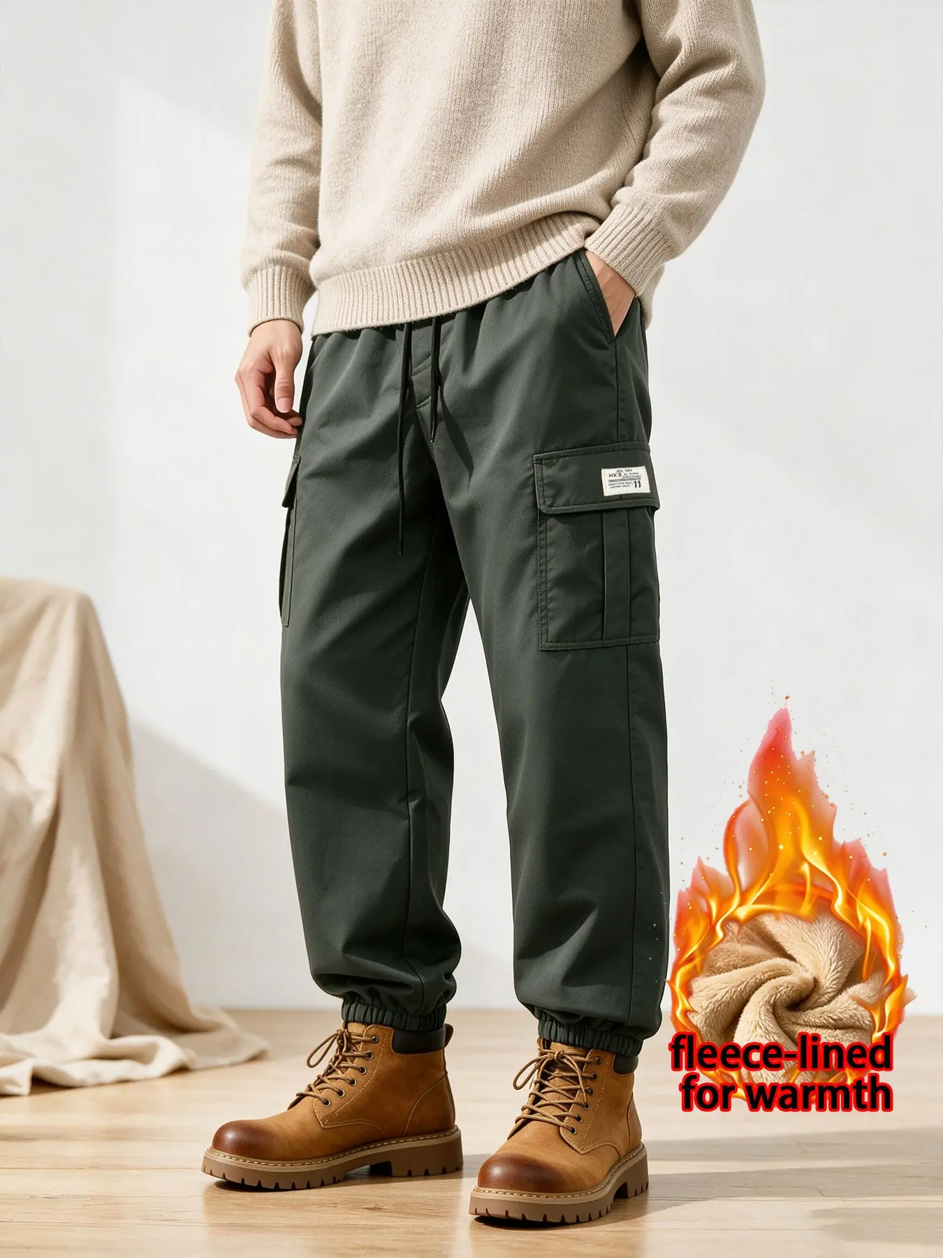 🔥 BEAT COLD ❄️ Mens Fleece Lined Cargo Joggers Thick Thermal Cuffed Tracksuit Bottoms Heavyweight Combat Trousers College Streetwear